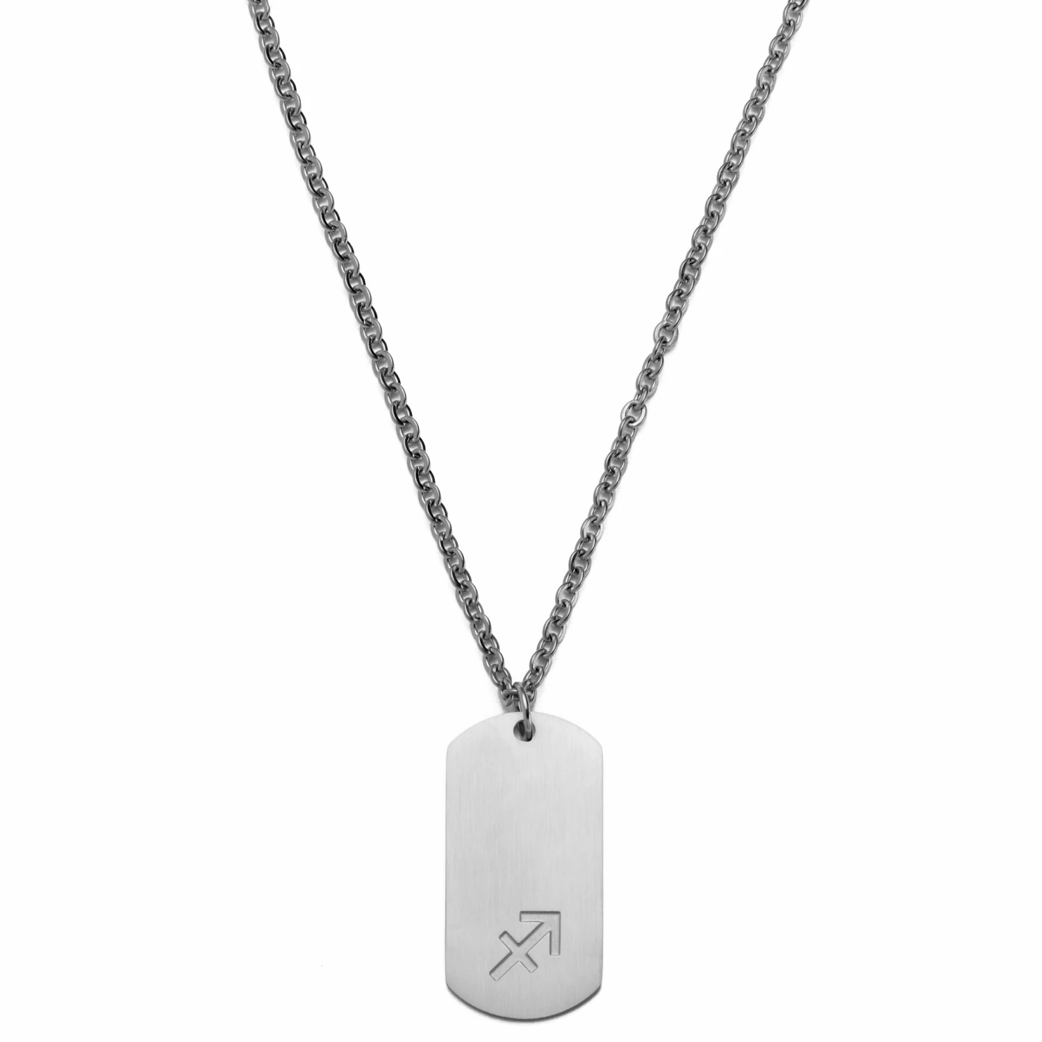 Lucleon Zodiac | Silver-Tone Stainless Steel Sagittarius Star Sign Dog Tag Cable Chain Necklace 3 Lucleon Zodiac | Silver-Tone Stainless Steel Sagittarius Star Sign Dog Tag Cable Chain Necklace