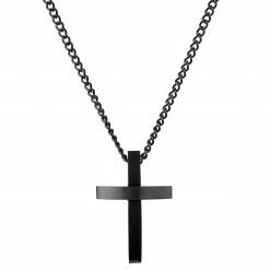 Fort Tempus Black Stainless Steel Cross Cable Chain Necklace