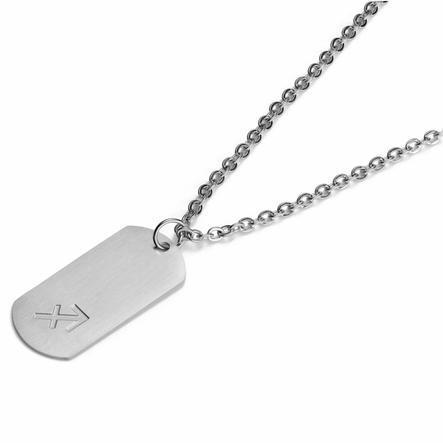 Lucleon Zodiac | Silver-Tone Stainless Steel Sagittarius Star Sign Dog Tag Cable Chain Necklace 4 Lucleon Zodiac | Silver-Tone Stainless Steel Sagittarius Star Sign Dog Tag Cable Chain Necklace - Image 2