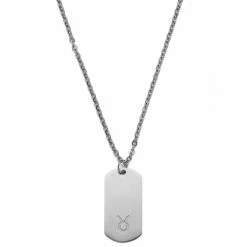 Lucleon Zodiac | Silver-Tone Stainless Steel Taurus Star Sign Dog Tag Cable Chain Necklace