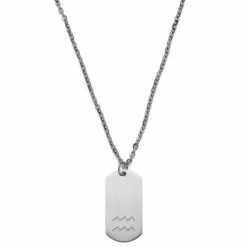 Lucleon Zodiac | Silver-Tone Stainless Steel Aquarius Star Sign Dog Tag Cable Chain Necklace