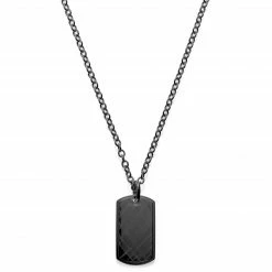 Lucleon Gunmetal Stainless Steel With Scratch Dog Tag Cable Chain Necklace