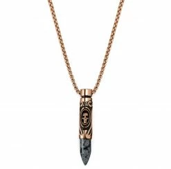 Arkai Rico | Rose Gold-Tone Stainless Steel Skull & Snowflake Obsidian Bullet Box Chain Necklace