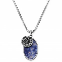 Arkai Orisun | Silver-Tone Stainless Steel & Blue Sodalite Oval Box Chain Necklace
