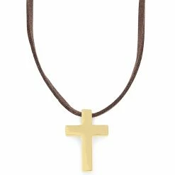 Lucleon Iconic | Brown Leather With Gold-Tone Cross Necklace