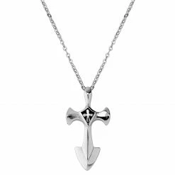 Fort Tempus Silver-Tone Stainless Steel Cross Sword Cable Chain Necklace