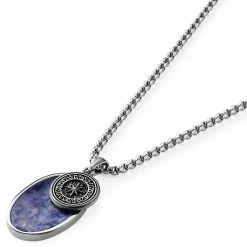 Arkai Orisun | Silver-Tone Stainless Steel & Blue Sodalite Oval Box Chain Necklace -MEN NECKLACES shop 3 2.c826a68ddd53400abafbe4ddca0e4075