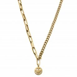 Lucleon Amager | 5 mm Gold-Tone Smiley Curb & Cable Chain Necklace