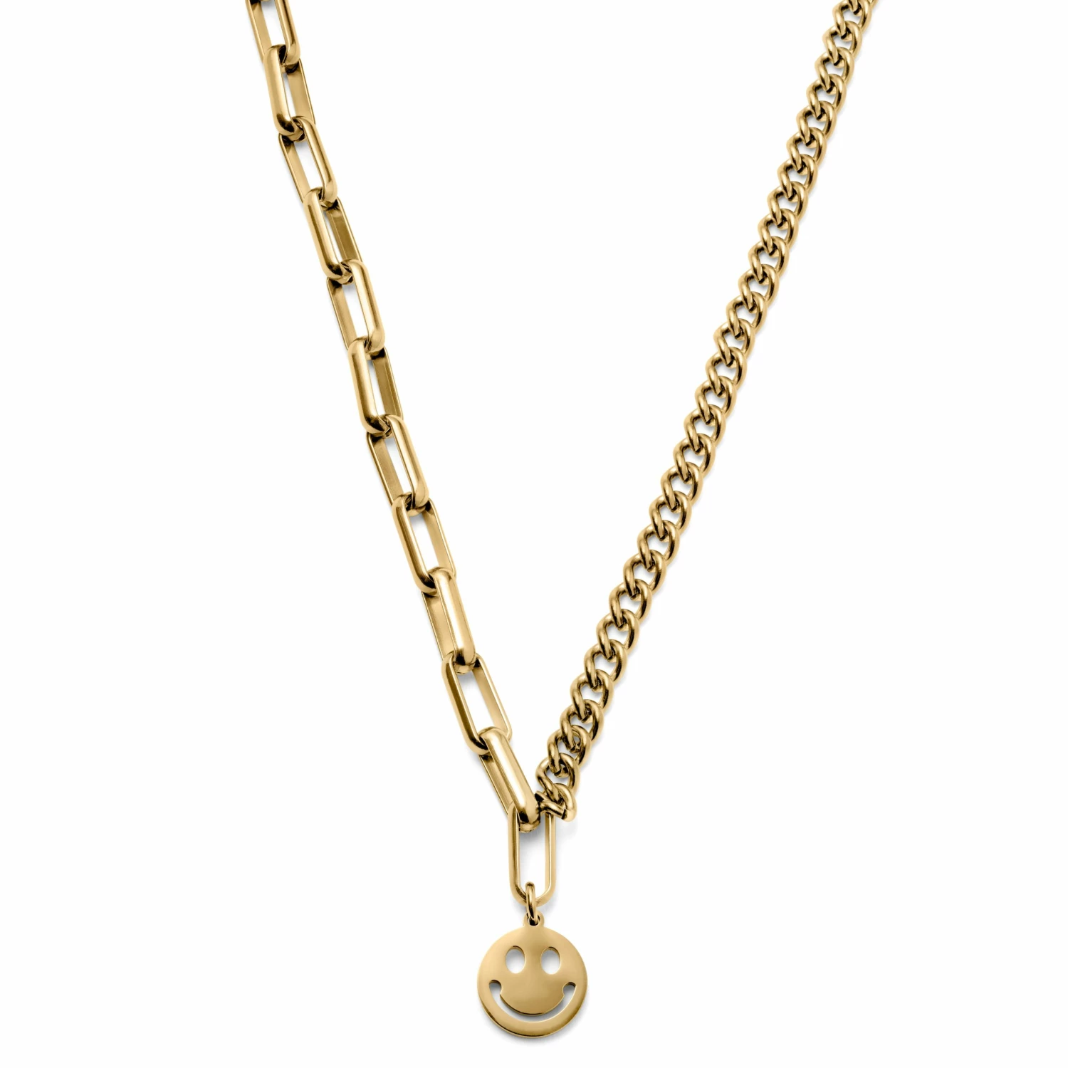 Lucleon Amager | 5 mm Gold-Tone Smiley Curb & Cable Chain Necklace 3 Lucleon Amager | 5 mm Gold-Tone Smiley Curb & Cable Chain Necklace