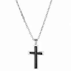 Fort Tempus Silver-Tone & Black Stainless Steel Revolving Cross Cable Chain Necklace -MEN NECKLACES shop 3 2 copy 34