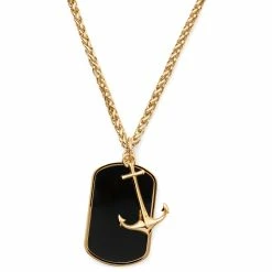 Lucleon Gold-Tone Anchor & Black Onyx Dog Tag Wheat Chain Necklace -MEN NECKLACES shop 3 2sidro
