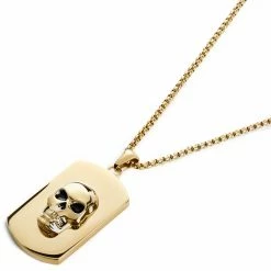 Lucleon Icarus | Gold-Tone Skull Dog Tag Box Chain Necklace -MEN NECKLACES shop 3 3.2c64f75c8b2e69aa09421a86b73485d3