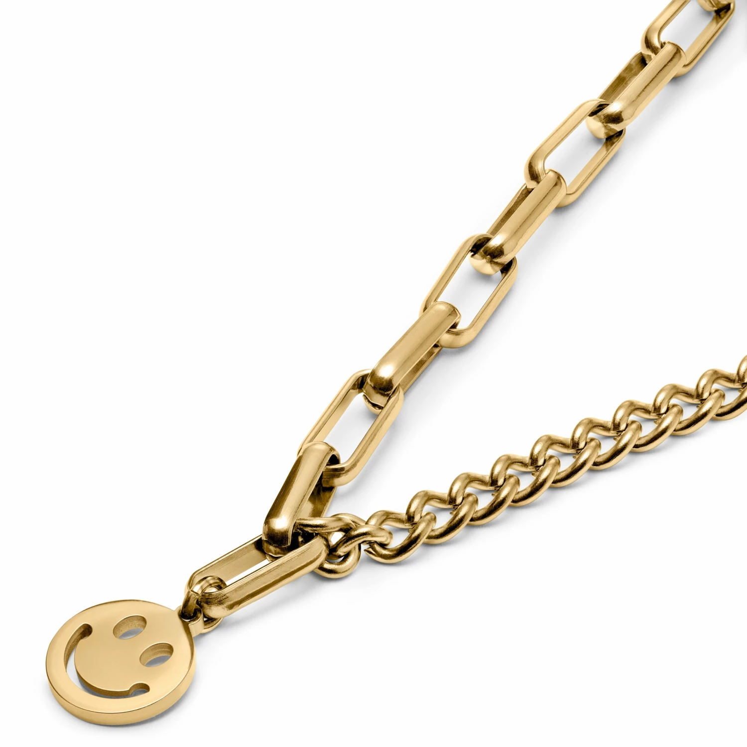 Lucleon Amager | 5 mm Gold-Tone Smiley Curb & Cable Chain Necklace 4 Lucleon Amager | 5 mm Gold-Tone Smiley Curb & Cable Chain Necklace - Image 2