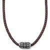 Fort Tempus Brown Leather With SIlver-Tone Stainless Steel Skulls Barrel Necklace -MEN NECKLACES shop 3 3 210