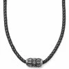 Fort Tempus Black Leather With Silver-Tone Stainless Steel Skulls Barrel Necklace -MEN NECKLACES shop 3 3 214
