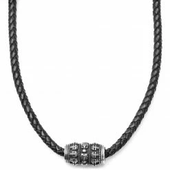 Fort Tempus Black Leather With Silver-Tone Stainless Steel Skulls Barrel Necklace