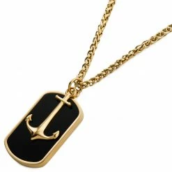 Lucleon Gold-Tone Anchor & Black Onyx Dog Tag Wheat Chain Necklace -MEN NECKLACES shop 3 3sidro
