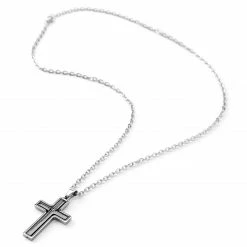 Fort Tempus Silver-Tone & Black Stainless Steel Revolving Cross Cable Chain Necklace -MEN NECKLACES shop 3 4 copy 23