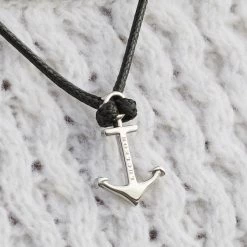 Lucleon Gravel | Silver-Tone Stainless Steel Anchor & Black Cord Necklace -MEN NECKLACES shop 3 levi silver toned gravel necklace cropped