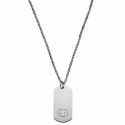Lucleon Zodiac | Silver-Tone Stainless Steel Cancer Star Sign Dog Tag Cable Chain Necklace