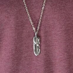Fort Tempus Silver-Tone Stainless Steel Feather Cable Chain Necklace -MEN NECKLACES shop 31 feathers steel necklace cropped2