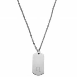 Lucleon Zodiac | Silver-Tone Stainless Steel Scorpio Star Sign Dog Tag Cable Chain Necklace