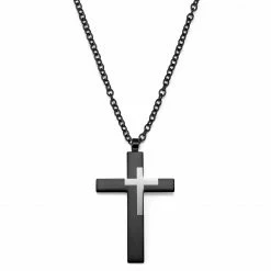 Lucleon Gunmetal & Silver-Tone Stainless Steel Cross Cable Chain Necklace