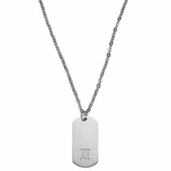 Lucleon Zodiac | Silver-Tone Stainless Steel Gemini Star Sign Dog Tag Cable Chain Necklace