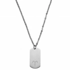 Lucleon Zodiac | Silver-Tone Stainless Steel Aries Star Sign Dog Tag Cable Chain Necklace