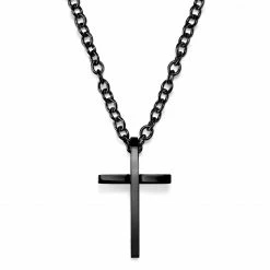 Lucleon Black Stainless Steel With Bend Cross Cable Chain Necklace