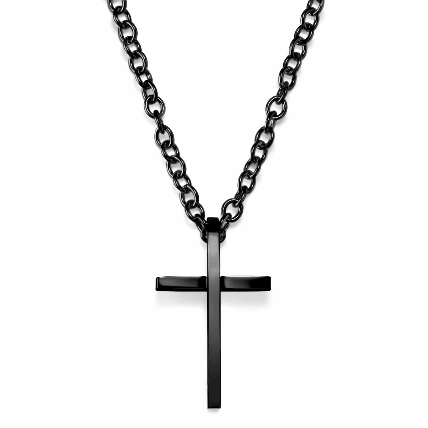 Lucleon Black Stainless Steel With Bend Cross Cable Chain Necklace 3 Lucleon Black Stainless Steel With Bend Cross Cable Chain Necklace