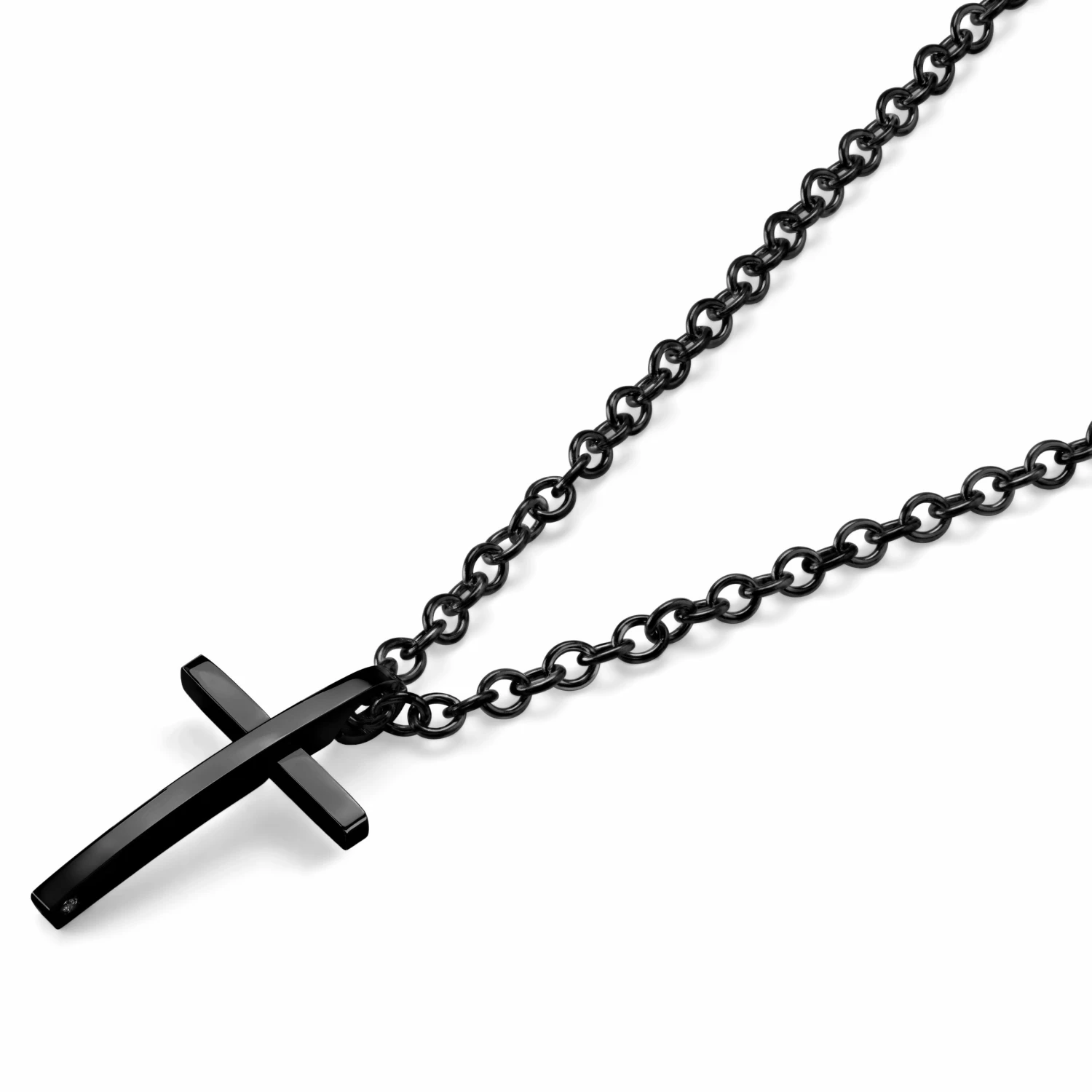 Lucleon Black Stainless Steel With Bend Cross Cable Chain Necklace 4 Lucleon Black Stainless Steel With Bend Cross Cable Chain Necklace - Image 2