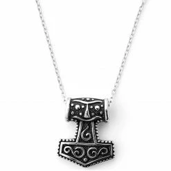 MEN NECKLACES shop 5 Fort Tempus Silver-Tone Stainless Steel XXL Thor's Hammer Cable Chain Necklace