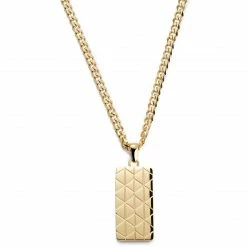 Lucleon Icarus | Gold-Tone Armor Pattern Dog Tag Curb Chain Necklace