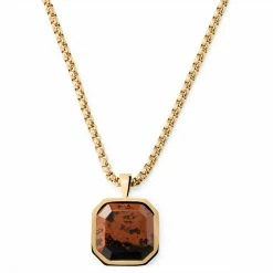 MEN NECKLACES shop 47 Arkai Orisun | Gold-Tone & Mahogany Obsidian Octagon Box Chain Necklace