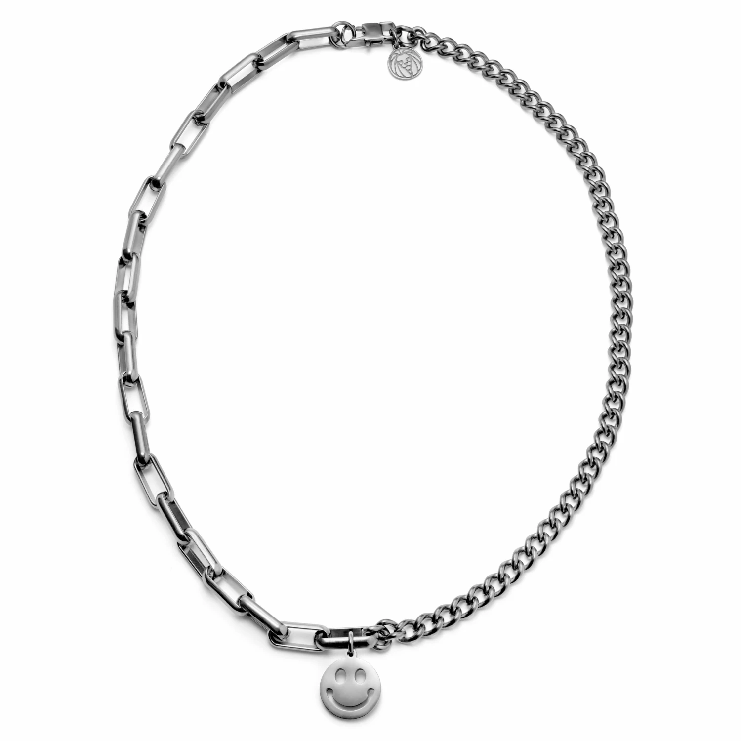 Lucleon Amager | 5 mm Silver-Tone Stainless Steel Smiley Curb & Cable Chain Necklace 8 Lucleon Amager | 5 mm Silver-Tone Stainless Steel Smiley Curb & Cable Chain Necklace - Image 6
