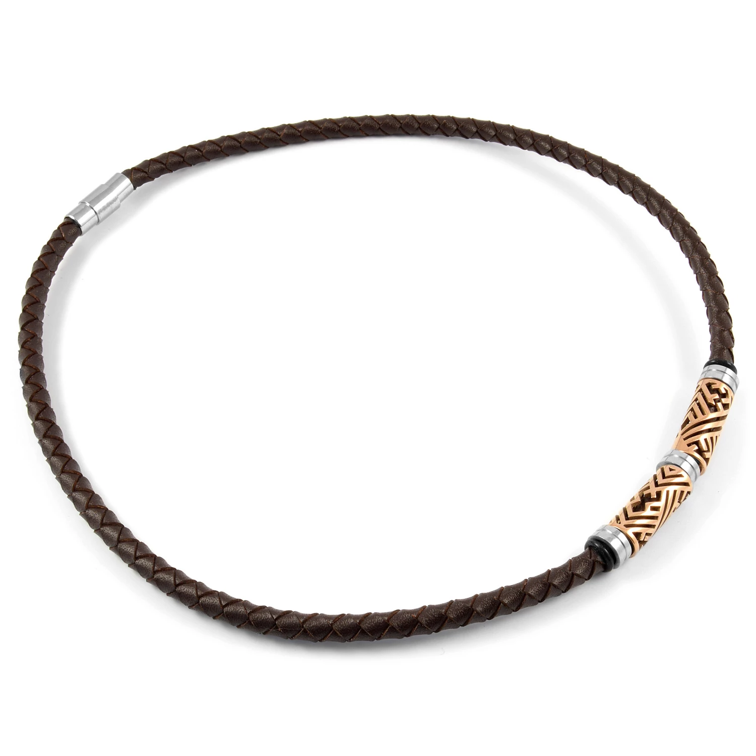 Lucleon Brown Leather With Rose Gold-Tone Clasps Braided Necklace 4 Lucleon Brown Leather With Rose Gold-Tone Clasps Braided Necklace - Image 2