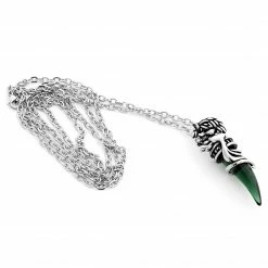 Fort Tempus Silver-Tone Stainless Steel With Green Glass Tooth Cable Chain Necklace -MEN NECKLACES shop 4 1 190