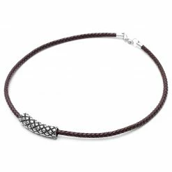 Fort Tempus Brown Leather With Silver-Tone Stainless Steel Criss Cross Necklace -MEN NECKLACES shop 4 1 409