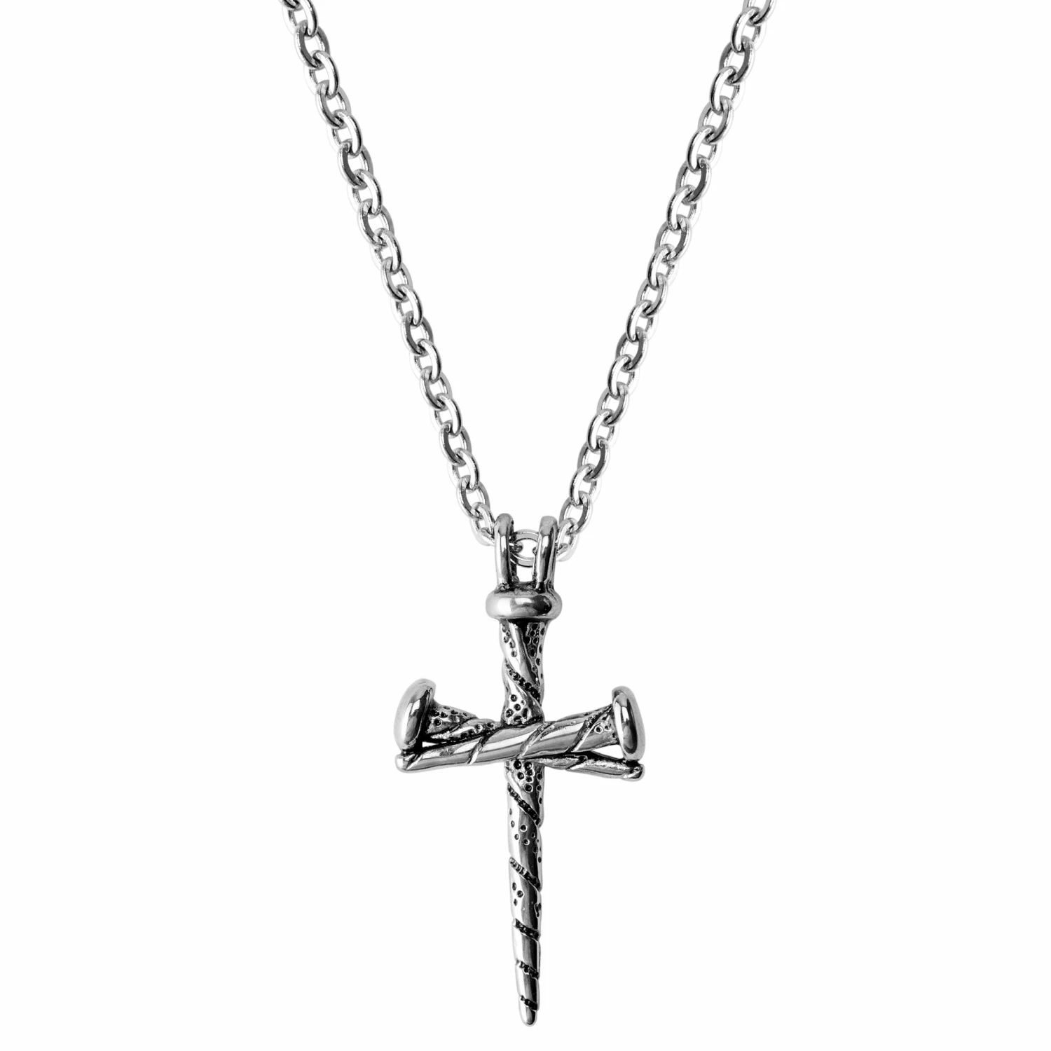 Fort Tempus Silver-Tone Stainless Steel Cross Of Nails Cable Chain Necklace 3 Fort Tempus Silver-Tone Stainless Steel Cross Of Nails Cable Chain Necklace
