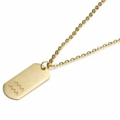 Lucleon Zodiac | Gold-Tone Aquarius Star Sign Dog Tag Cable Chain Necklace -MEN NECKLACES shop 4 2.aa9bacde635f55597a14b4b5990326ce