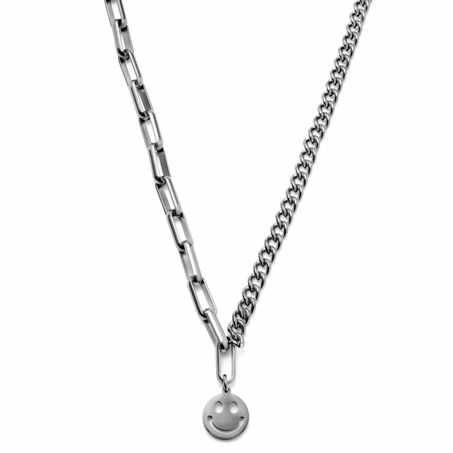 Lucleon Amager | 5 mm Silver-Tone Stainless Steel Smiley Curb & Cable Chain Necklace 3 Lucleon Amager | 5 mm Silver-Tone Stainless Steel Smiley Curb & Cable Chain Necklace