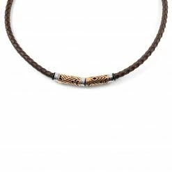 Lucleon Brown Leather With Rose Gold-Tone Clasps Braided Necklace