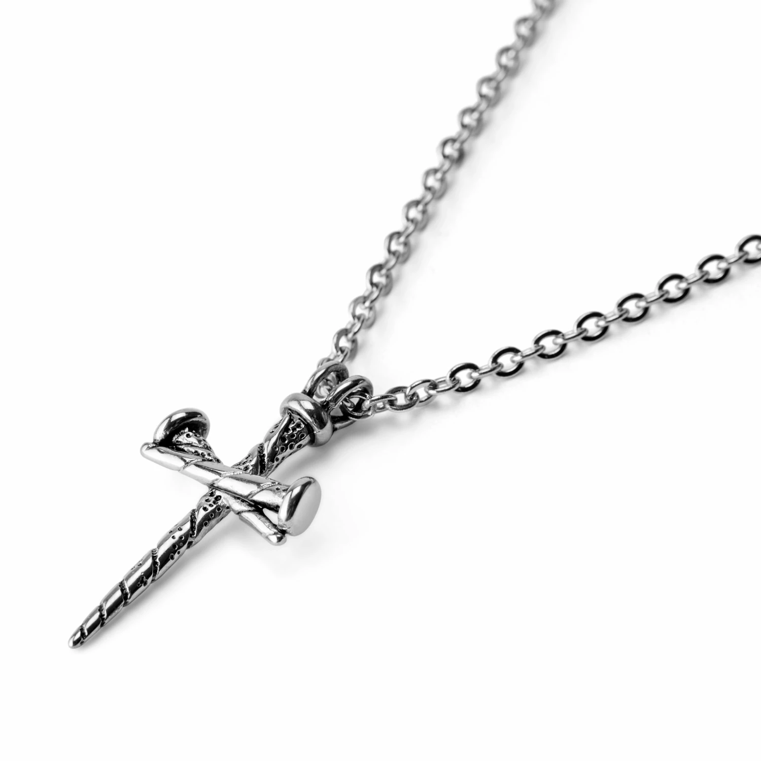 Fort Tempus Silver-Tone Stainless Steel Cross Of Nails Cable Chain Necklace 4 Fort Tempus Silver-Tone Stainless Steel Cross Of Nails Cable Chain Necklace - Image 2