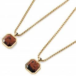 Arkai Orisun | Gold-Tone & Mahogany Obsidian Octagon Box Chain Necklace -MEN NECKLACES shop 4 3.b5a548289875bb17f0d0b8a0848d5d11