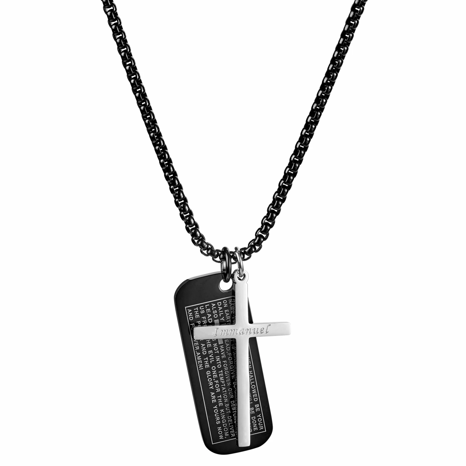 Fort Tempus Immanuel Cross & Black Dog Tag Necklace 3 Fort Tempus Immanuel Cross & Black Dog Tag Necklace