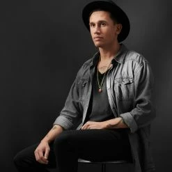 Arkai Orisun | Gold-Tone & Mahogany Obsidian Octagon Box Chain Necklace -MEN NECKLACES shop 5 1 24639