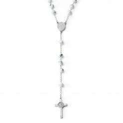 Fort Tempus Silver-Tone & White Rosary With Silver-Tone Our Lady Of Guadalupe & Cross Beads Necklace -MEN NECKLACES shop 5 1.5215de2b67aa759022de2f808a43a4c0