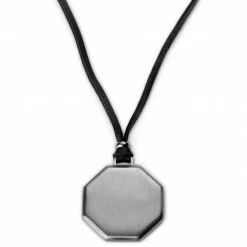 Lucleon Gunmetal Stainless Steel Octagonal Plate & Black Rope Necklace