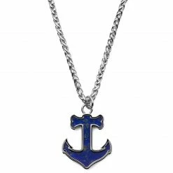 Lucleon Silver-Tone Stainless Steel Anchor With Lapis Lazuli Inlay Wheat Chain Necklace